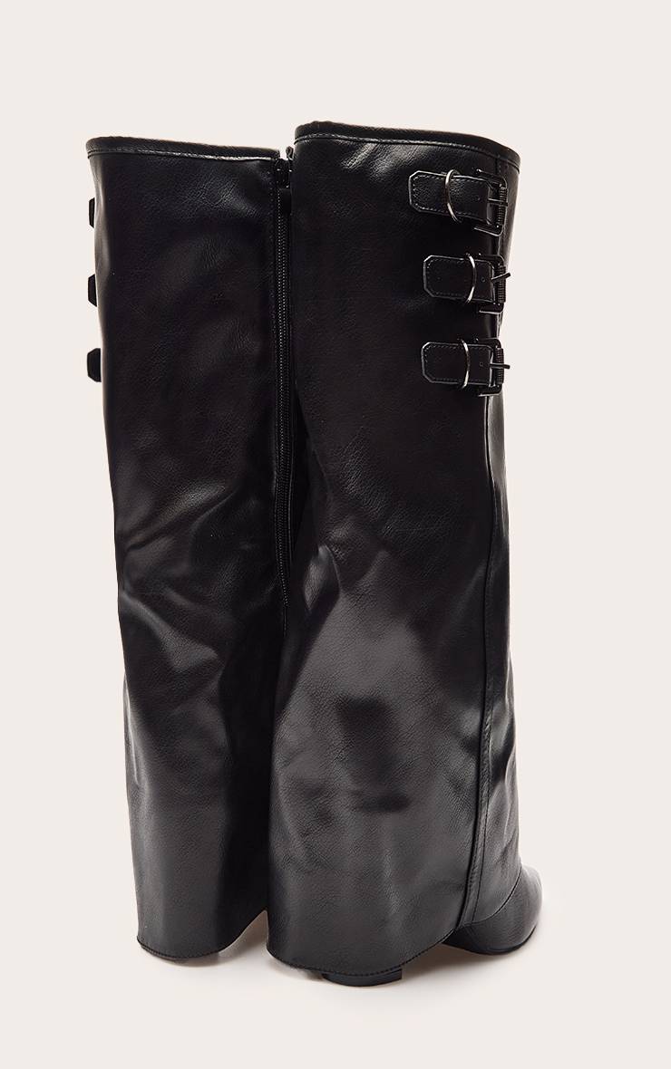 Noir Bottes Hautes À Revers Avec Triple Boucle Et Talon Bloc Finition Patinée