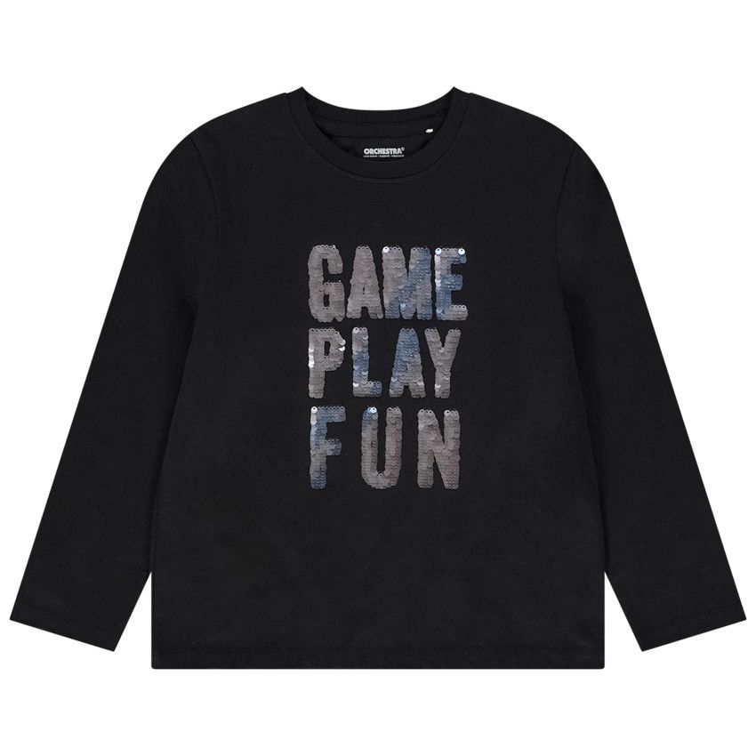 T-shirt manches longues avec sequins magiques pour garçon - Noir