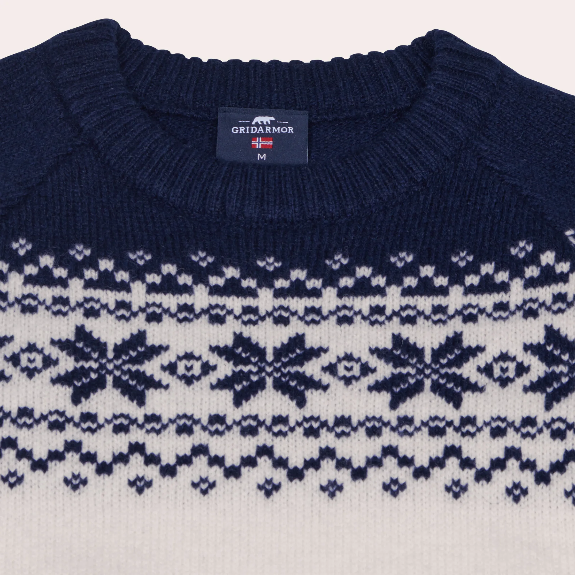 Gridarmor Women’s Snøkrystall Round Neck Ullgenser White/Dark Navy