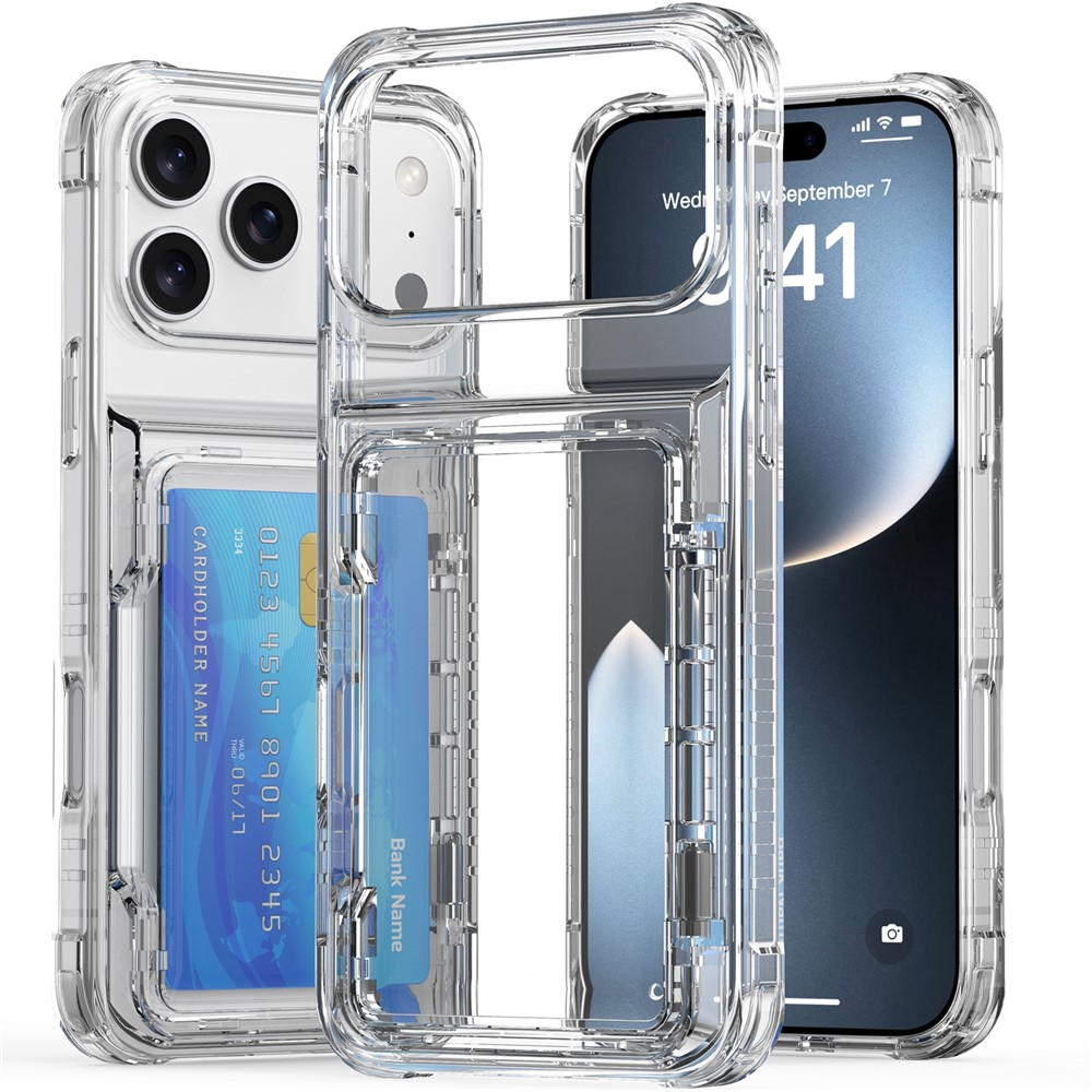 iPhone 17 Pro Max Gummi Case Schutzhülle Air Cushion Fallschutz mit Kartenfach   Kickstand - Transparent
