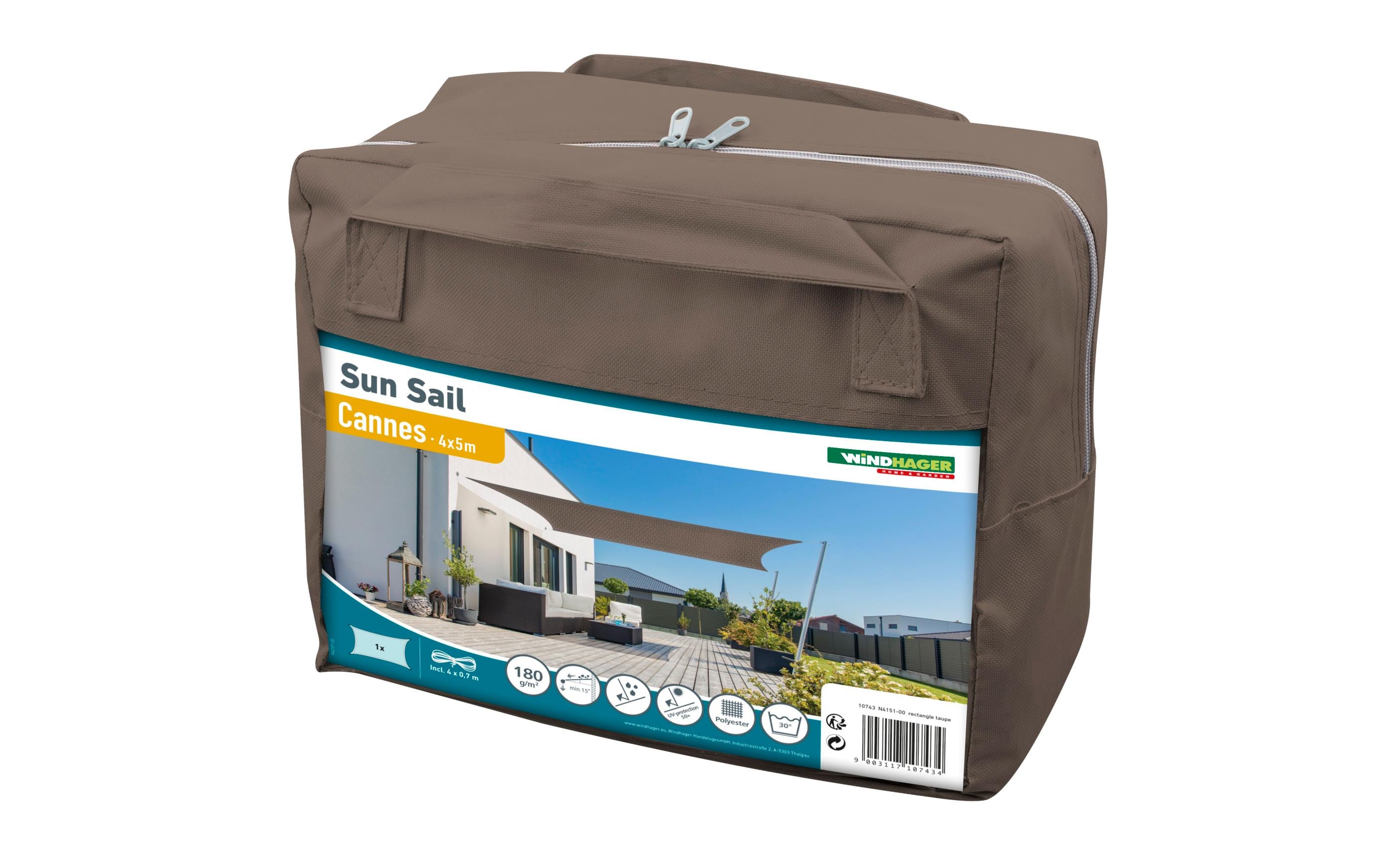 Sonnensegel Cannes, 4 x 5 m, Eckig, Taupe<br>Schattentuch für Terrasse oder Balkon