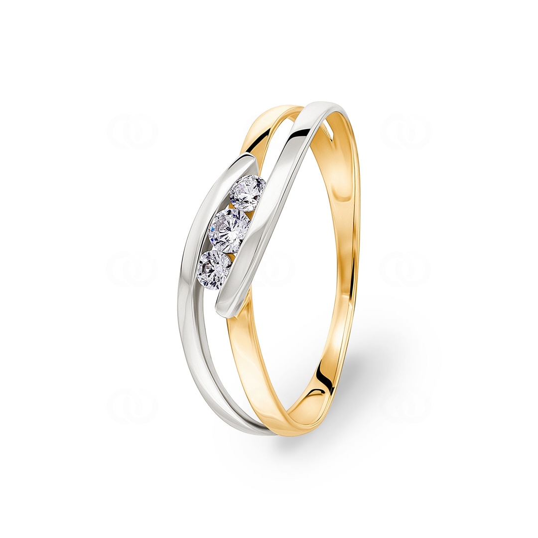 Damenring 750/18 K Gelbgold bicolor mit Zirkonia Trilogie