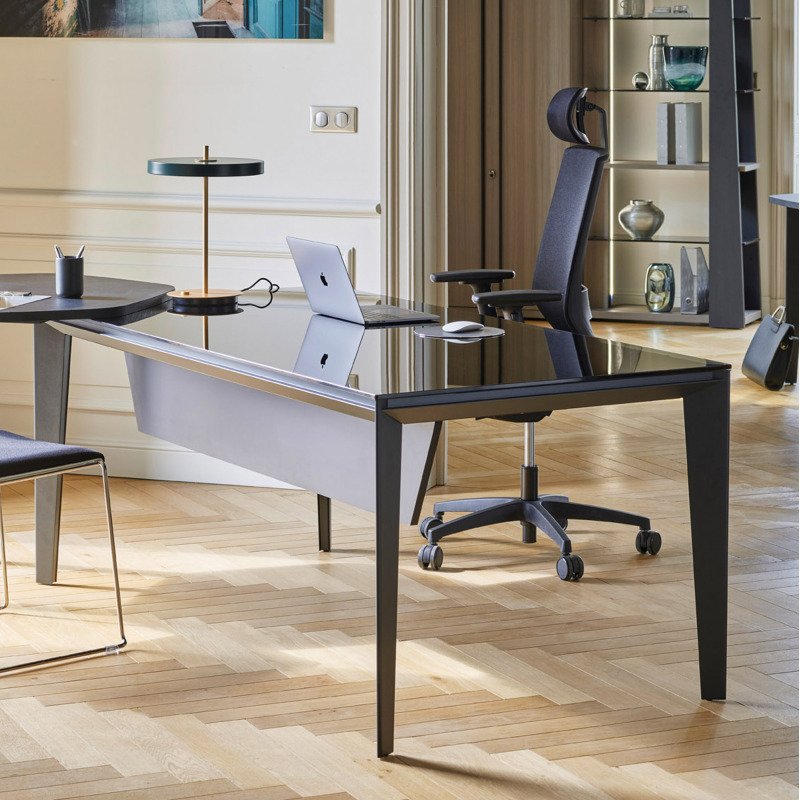Bureau droit Direction Onyx plateau verre