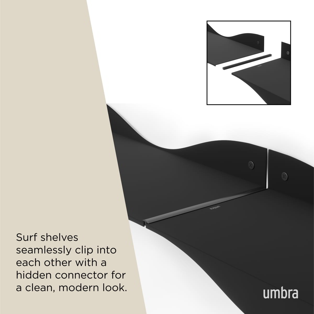 Wandplank Surf zwart - set van 2