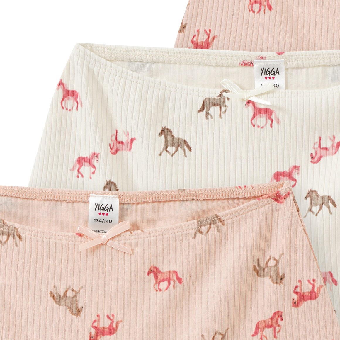Yigga 3 Mädchen Pantys mit Pferde-Motiven rosa / creme