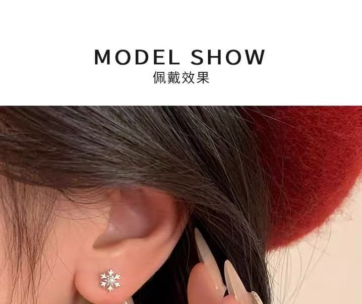 pexrl sieraden - Sterling zilveren sneeuwvlok oorbel met strass