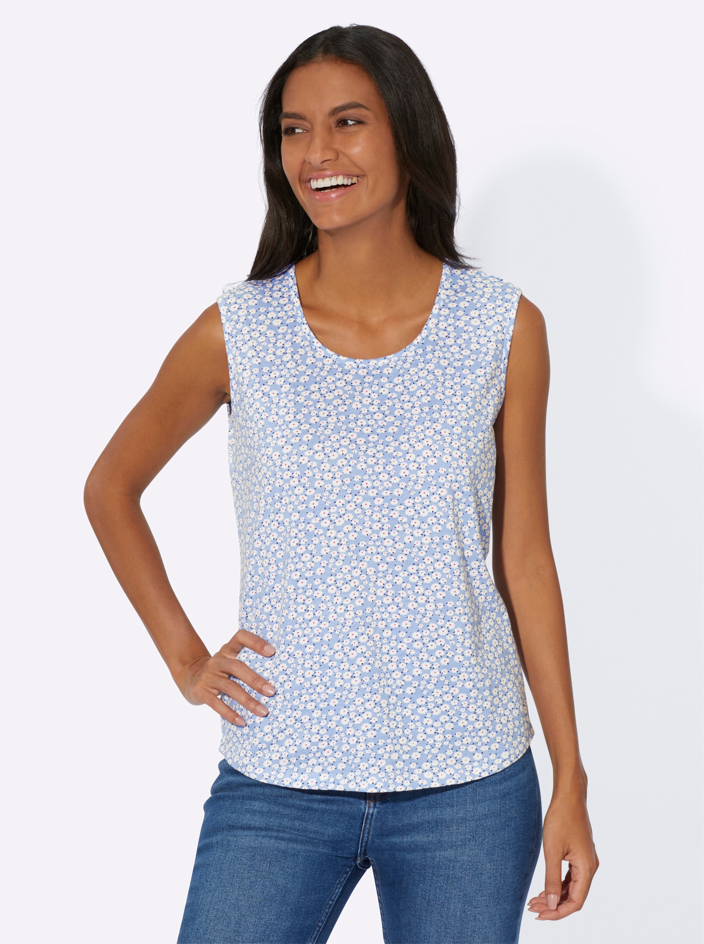 Shirttop in himmelblau + himmelblau-weiß-bedruckt