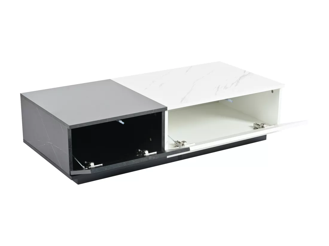 Table basse - 2 portes abattantes - effet marbre - Blanc & Gris