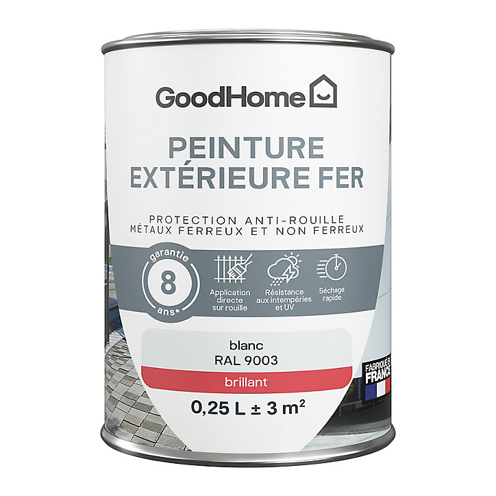 Peinture extérieure métal GoodHome blanc RAL 9003 brillant 250ml