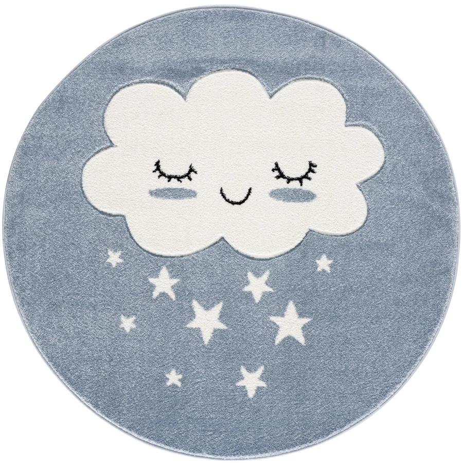 LIVONE Kinderteppich Kids love Rugs WOLKE Rund baluweiss
