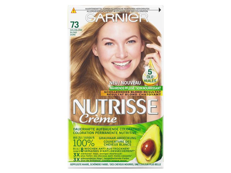Garnier Haarcoloration Nutrisse Crème 73 Goldblond Haarfarbe verleiht dem Haar seidig strahlenden Glanz