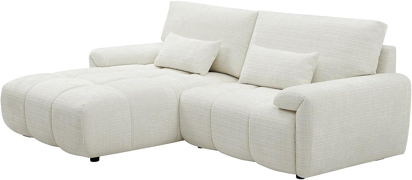 Vente-unique-Ecksofa – Ecke Links – Chenille-Stoff – Offwhite – ANELKO