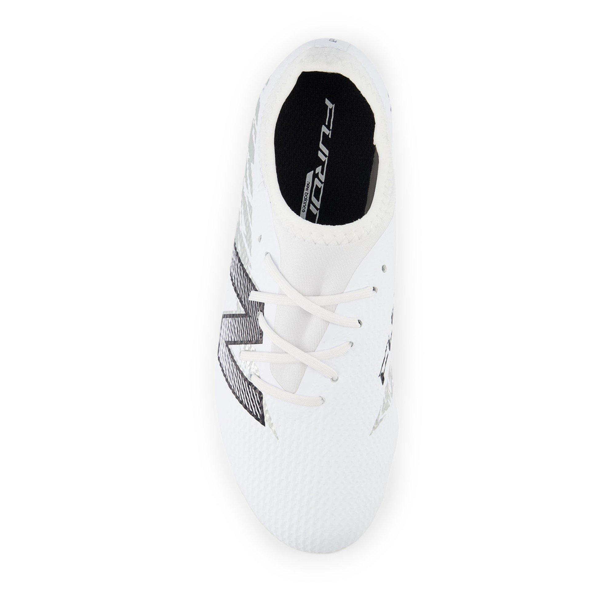 New Balance Furon V8 White Silver Firm Ground Football Boots Boys