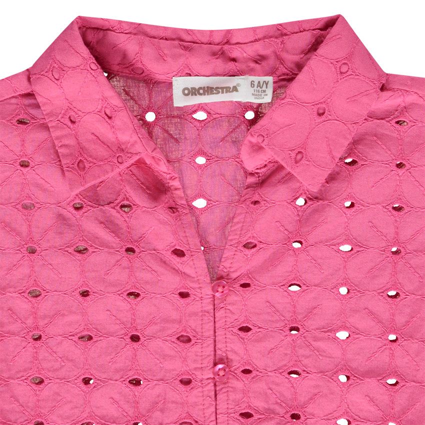 Chemise manches courtes en broderie anglaise pour fille - Fuchsia