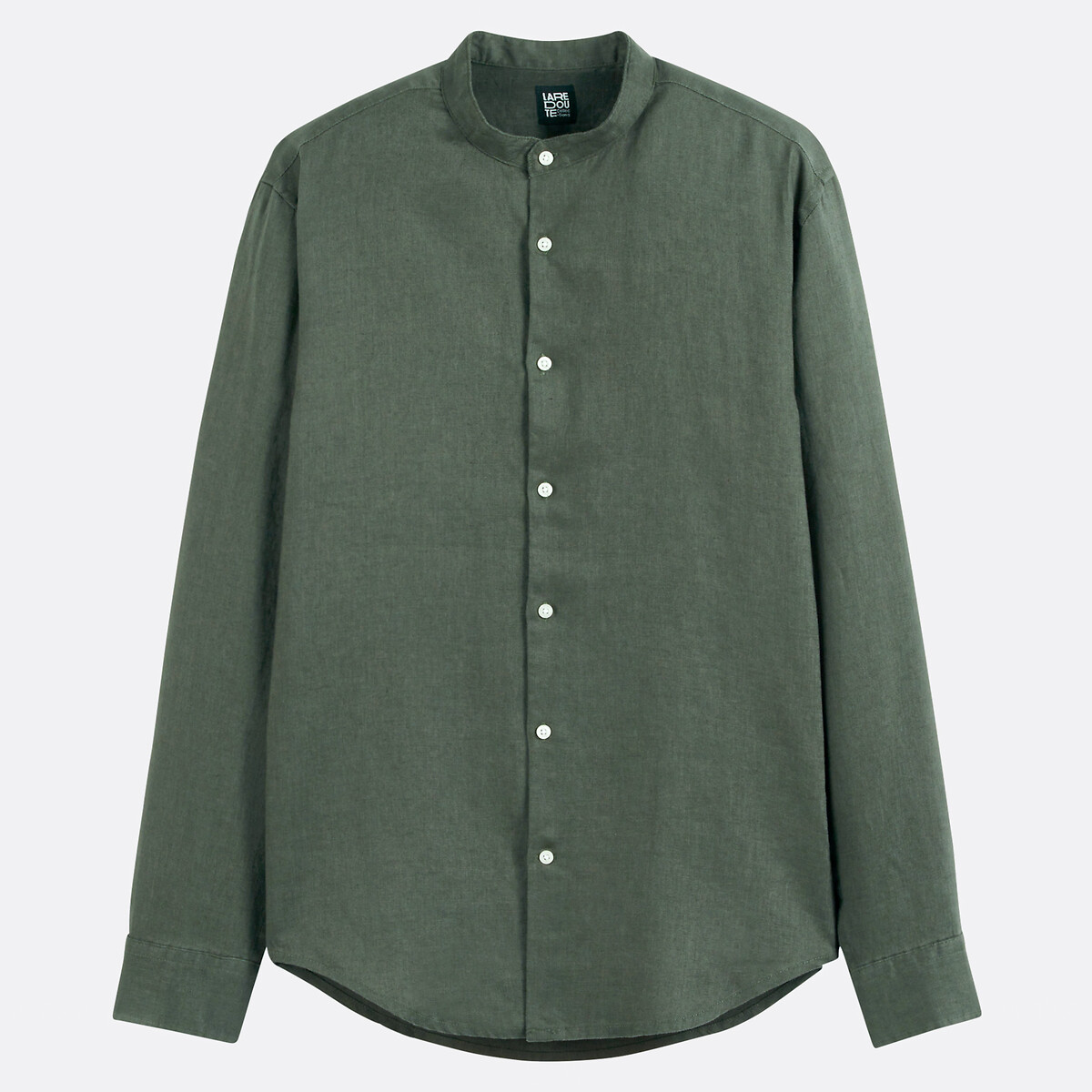 COLEÇÕES LA REDOUTE<br>Camisa reta, gola mandarim, em linho, assinatura AURELE