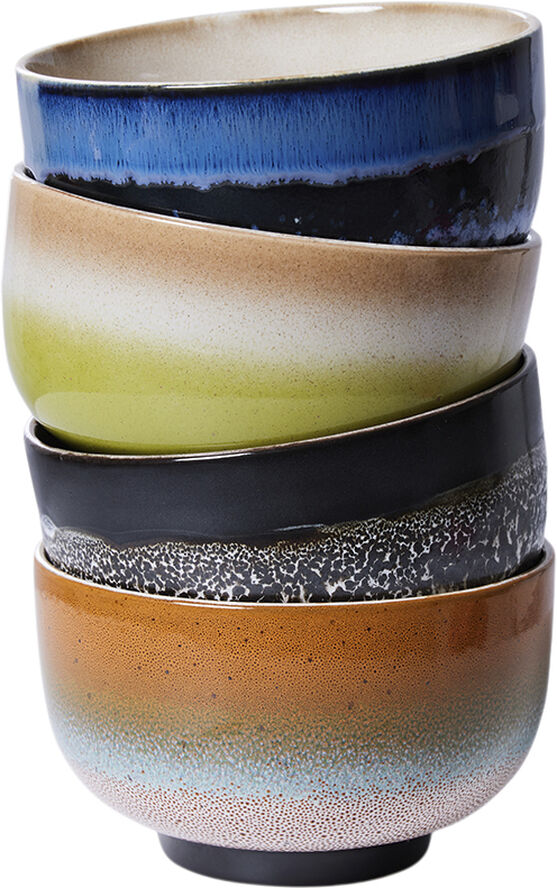 HK Living 70s ceramics noodle bowls groovy set of 4 Multi