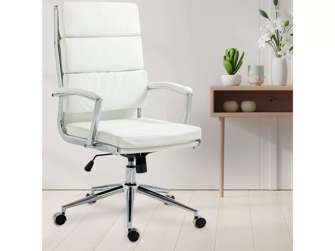 Chaise de bureau - Similicuir & Métal chromé - Blanc - Cleveland