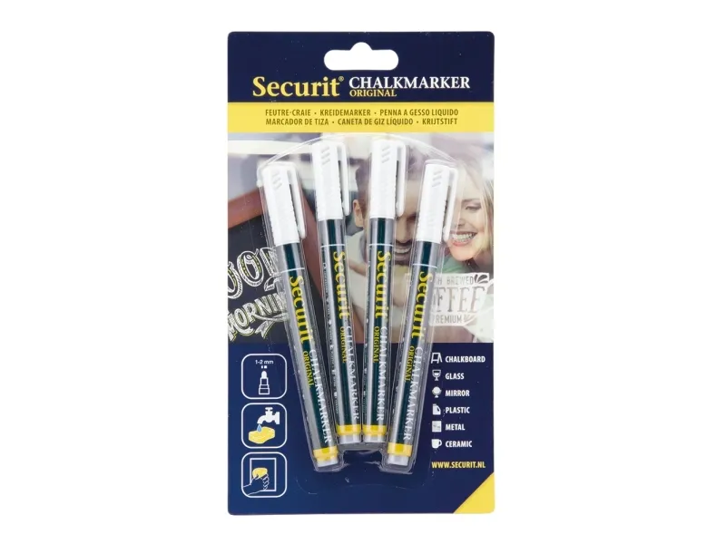 Securit® original kridtmarker hvid med 4 stk.