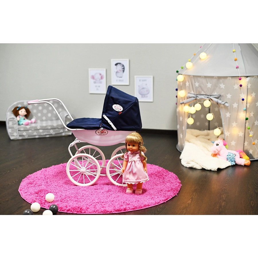 knorr toys® Puppenwagen Classic pram - navy blueroseprincess blau