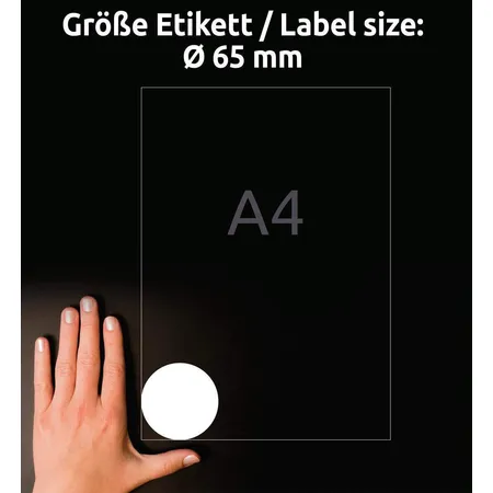 Avery Zweckform 5081 Wiederablösbare, runde Etiketten,A4 Ø 65 mm, 10 Bogen/80 Etiketten, weiß