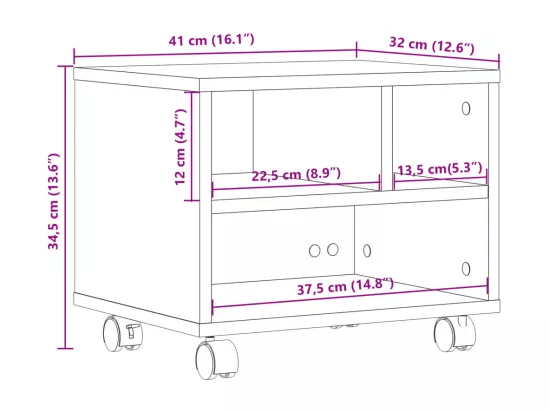 Support d'imprimante avec roulettes noir 41x32x34,5 cm