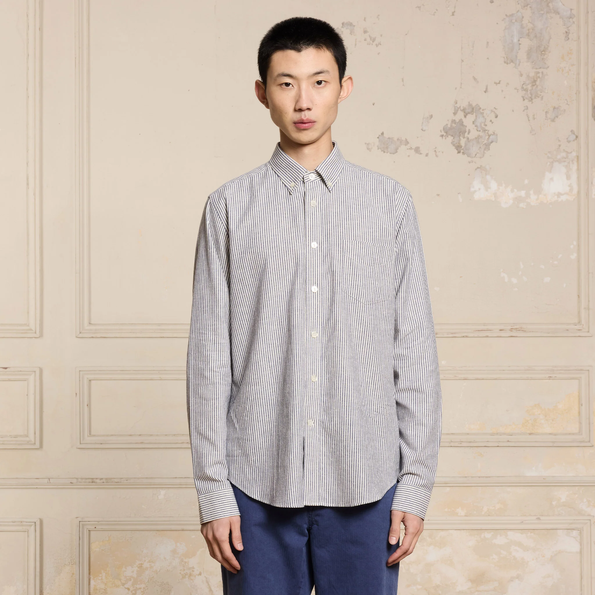 Smart blue striped cotton shirt