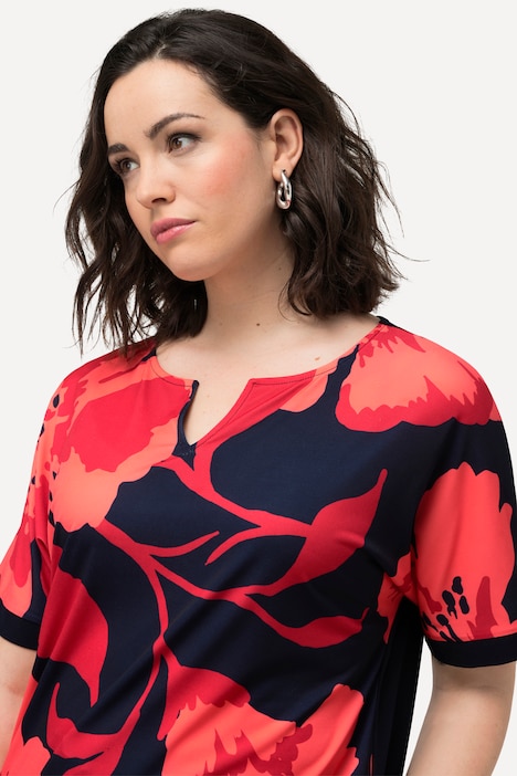 Blusenshirt, Blüten, Oversized, Tunika-Ausschnitt, Halbarm