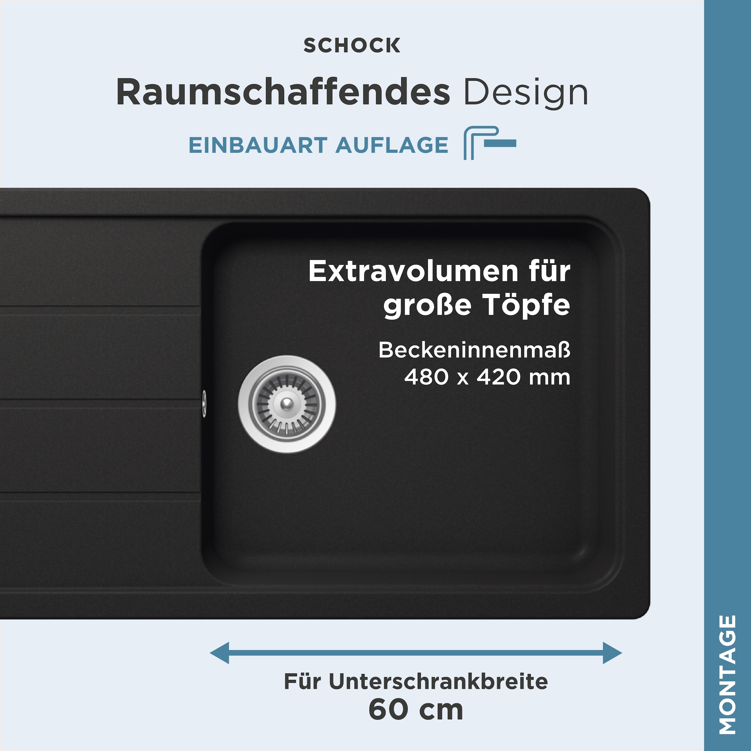 Schock Granitspüle »COMO D-100L« Inklusive ab- und Überlaufgarnitur, Drehhexcenter, Diamantbohrer