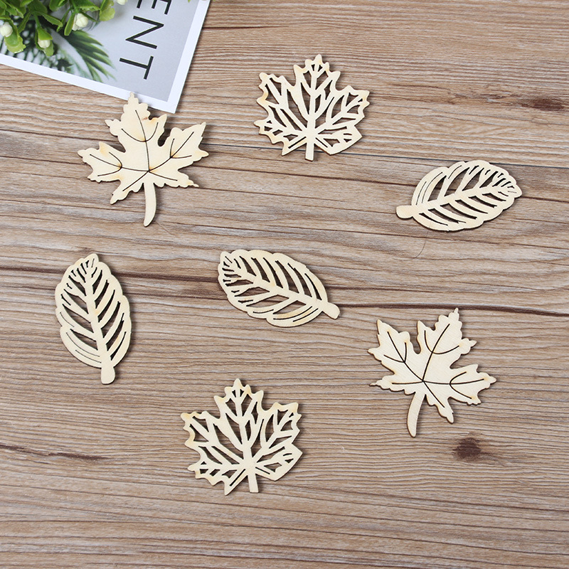 (20er Set) Holz Blätter Herbst DIY Bastel Deko Thanksgiving Tischdekoration  - Braun