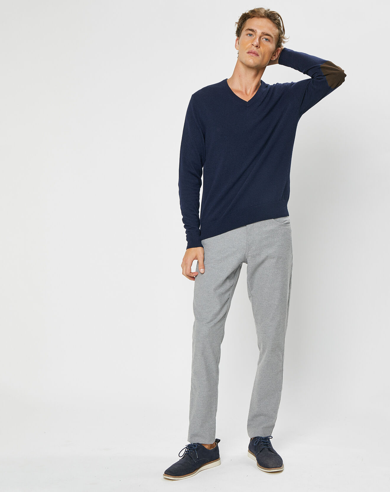 Hackett London Pull en Laine & cachemire mélangés col V bleu marine