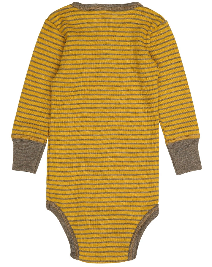 Langarm-Body STRIPES mit Seide in safran/walnuss