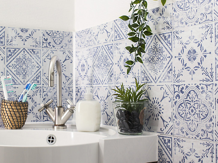 Lot de 6 dalles adhésive murales Wall Tiles DC FIX Carreaux de ciment vintage L. 30,5 x l.30,5cm