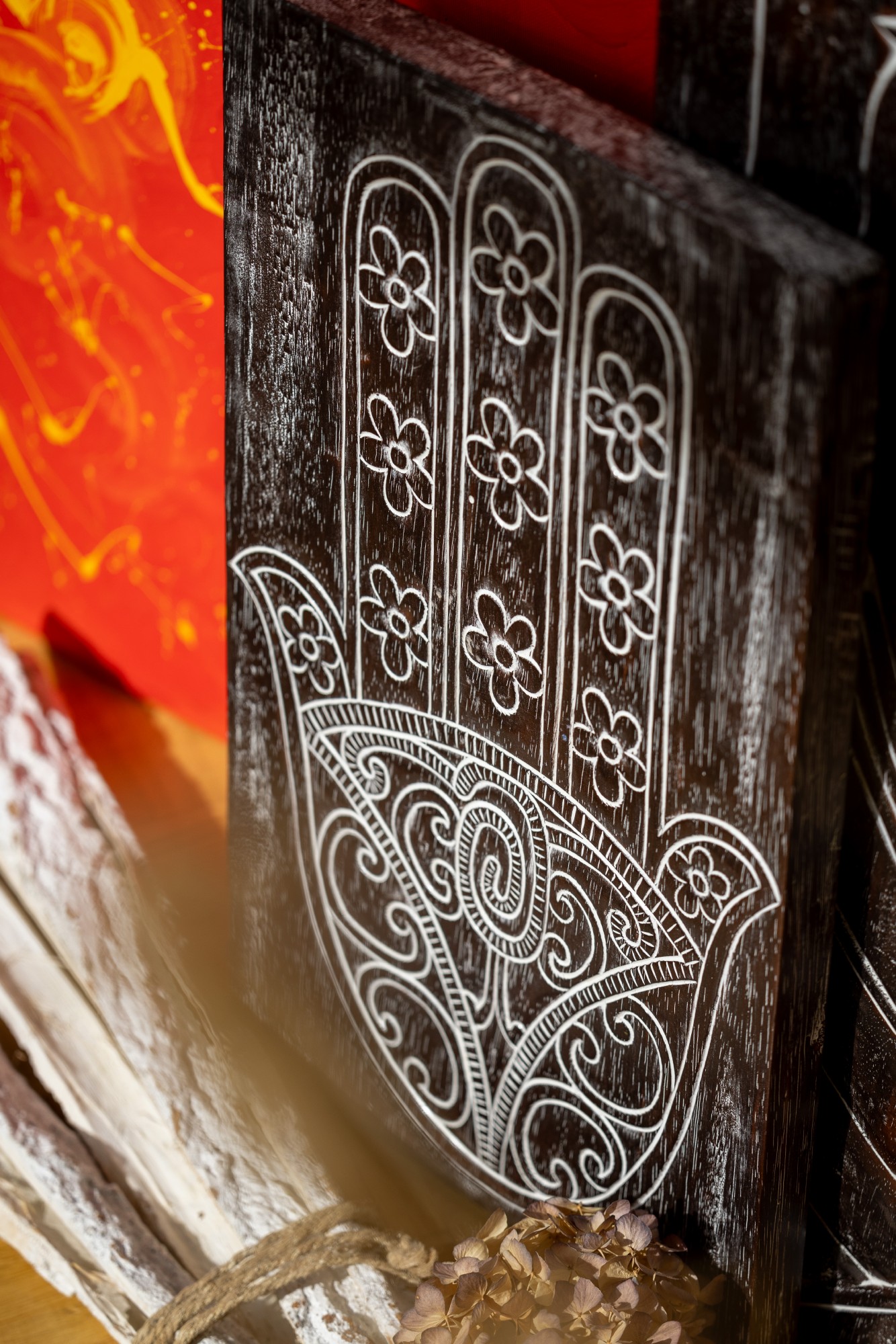Wandbild 'Hand der Fatima', aus Massivholz, H 49 cm, B 30 cm, L 3 cm von fischer's lagerhaus