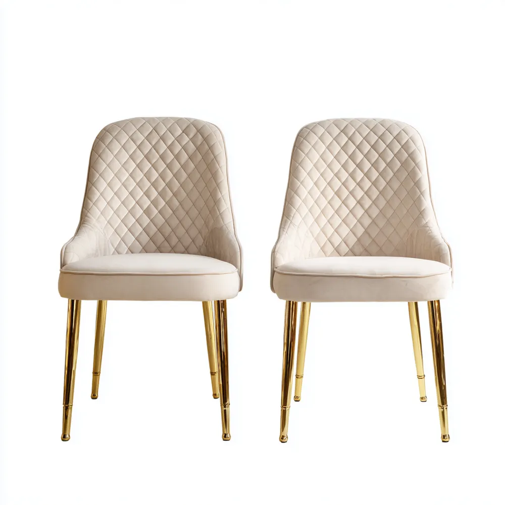 Esszimmerstuhl Samt Polsterung 45x55x85 cm – Creme/Gold – Modernes Des