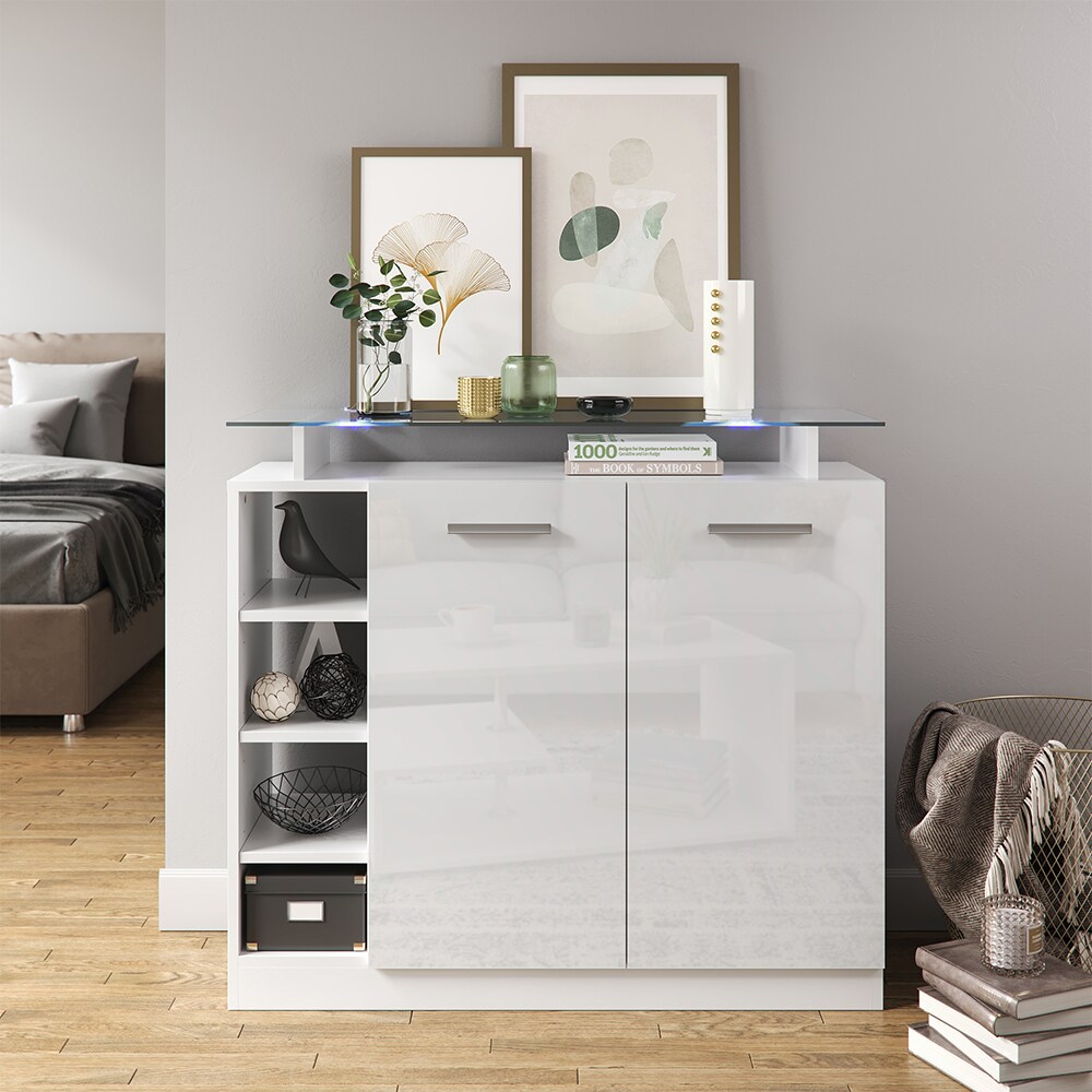 Vicco Kommode Asti 2 Türen Highboard LED Beleuchtung Glasablage Anrichte Schrank