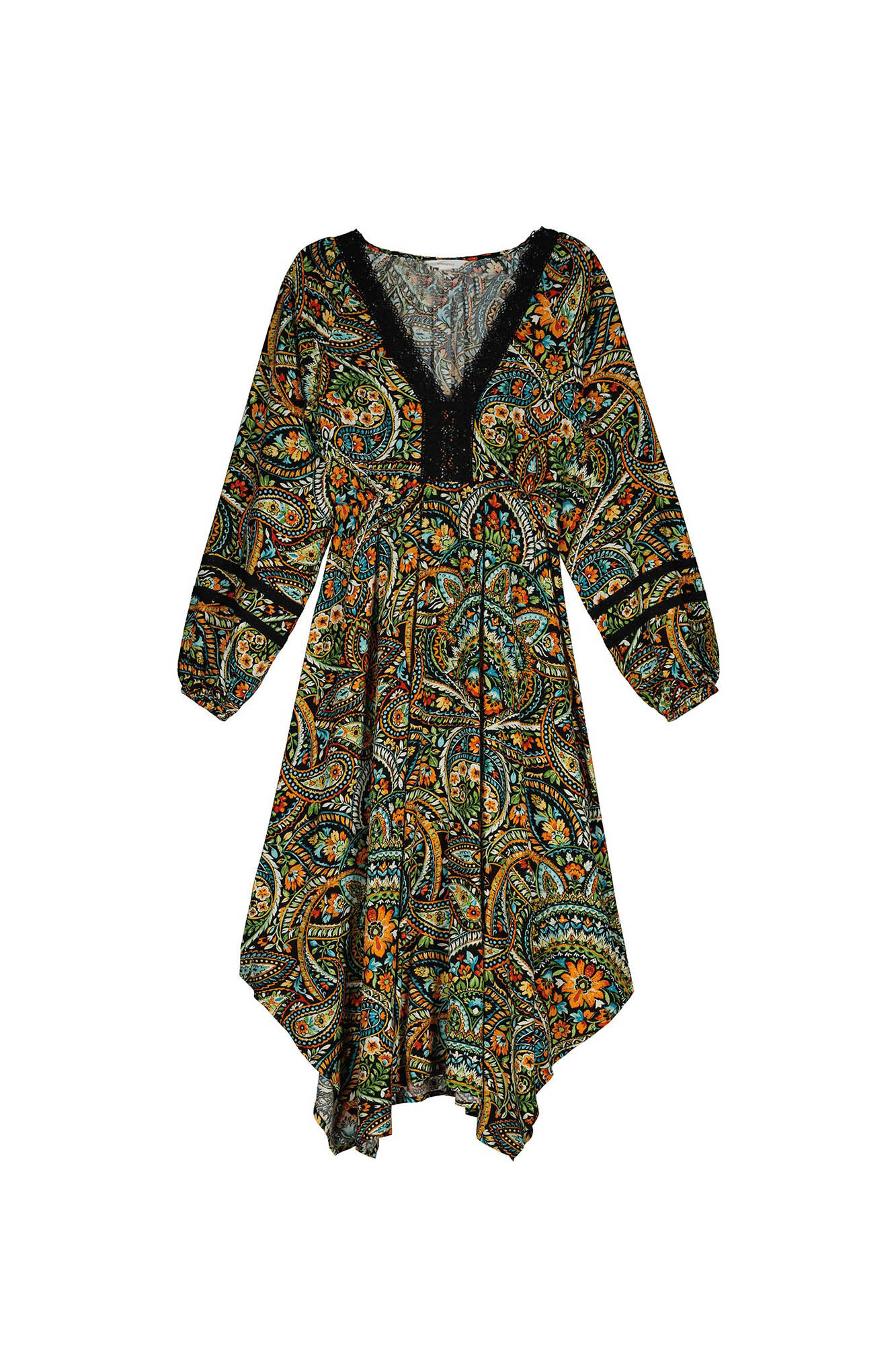 Vestido midi preto com decote em renda - preto