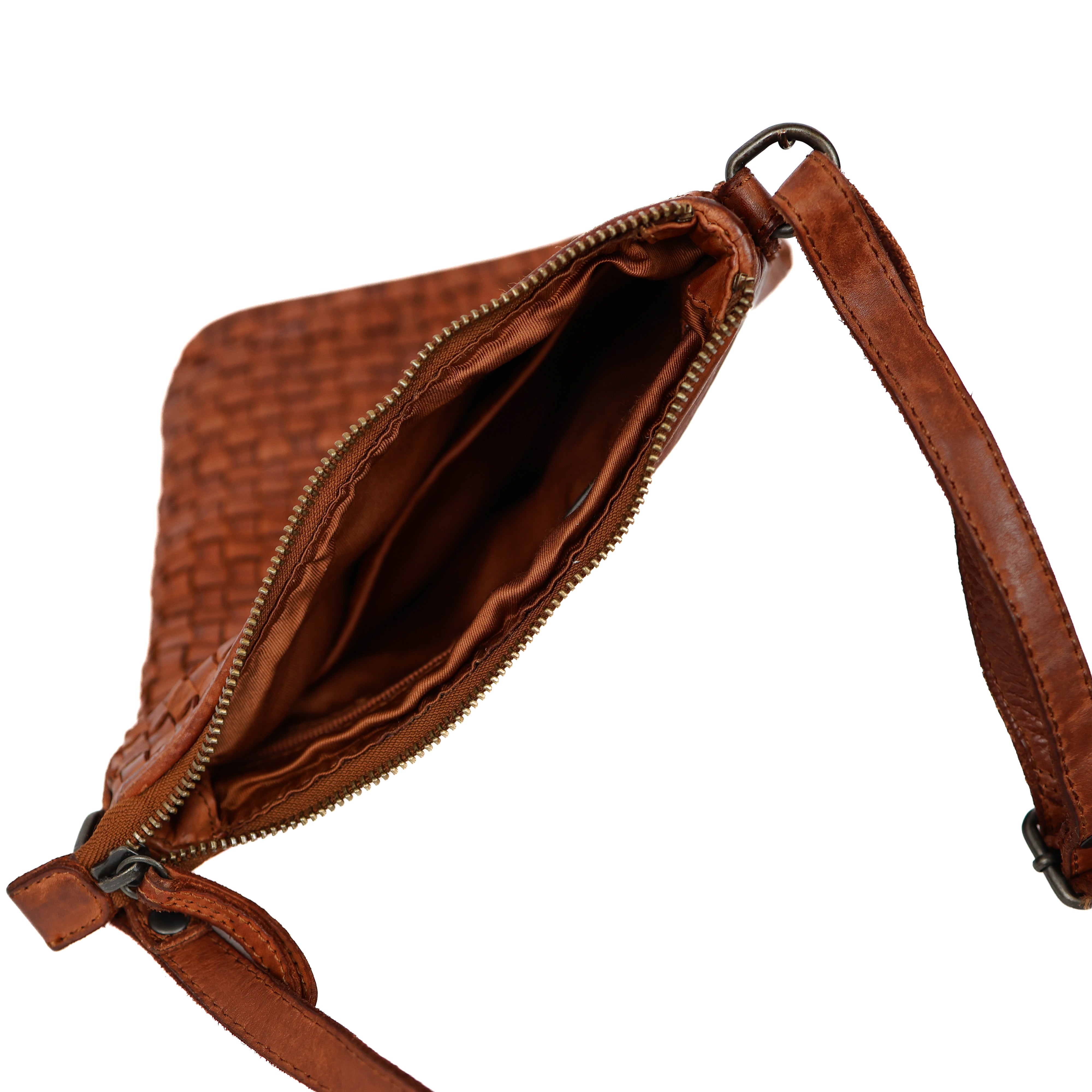 Klein schoudertasje 'Giulia' gevlochten cognac COGNAC