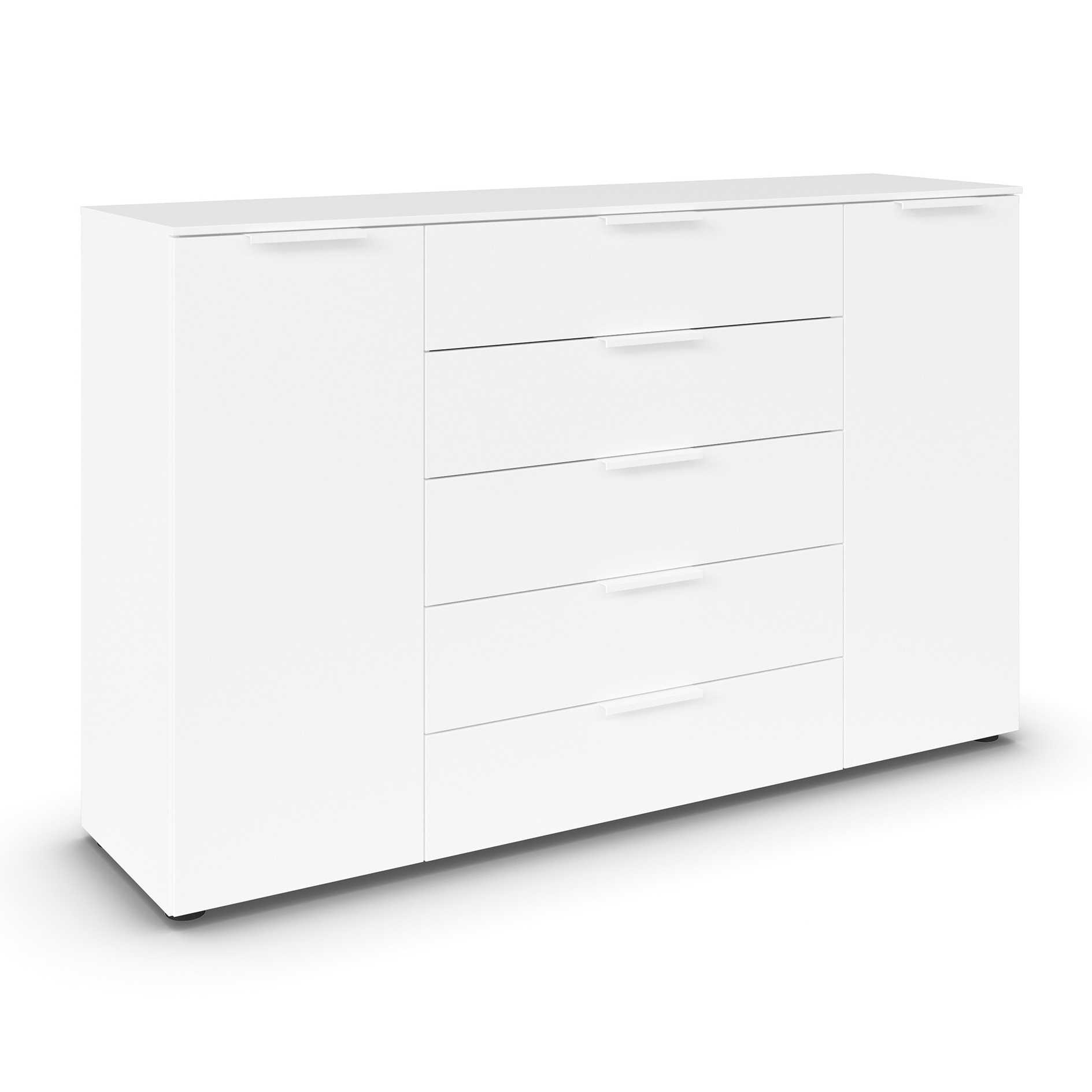 Kommode - alpinweiß - weiße Griffe - 160 cm