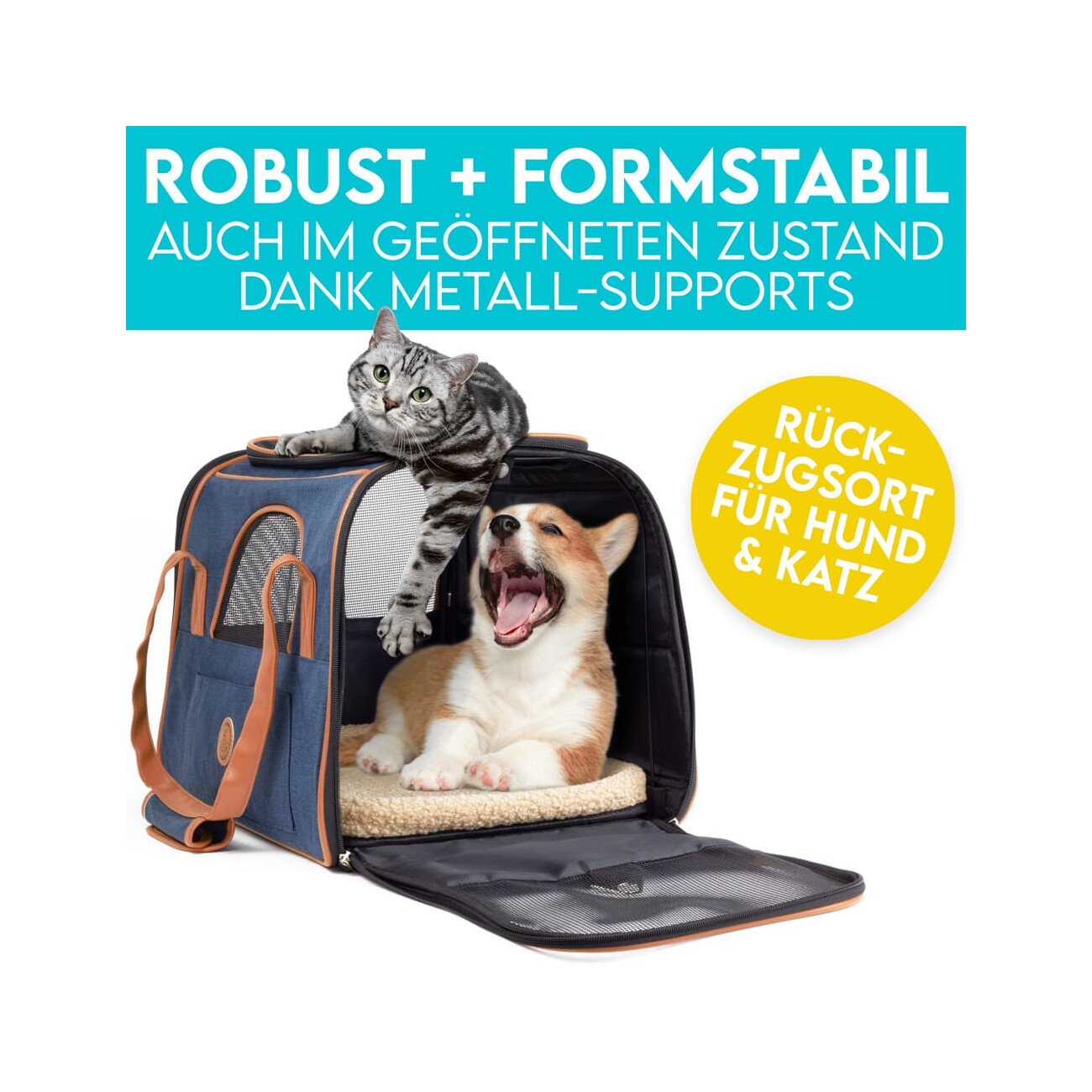 HUND IST KÖNIG ® Hundetasche Katzentasche | robust & formstabil | faltbar & platzsparend dunkelblau S-M