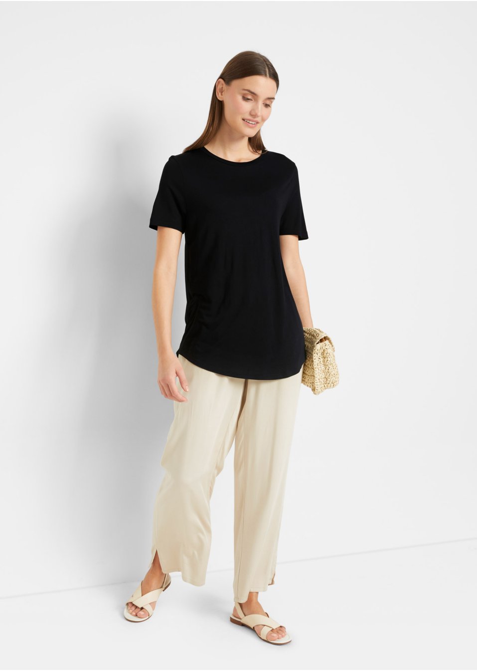 T-shirt long en viscose avec base arrondie