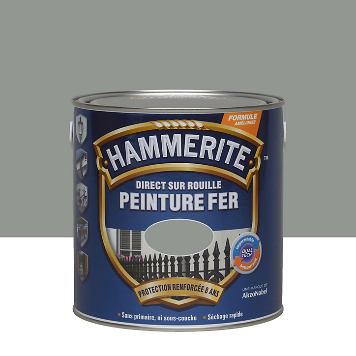 Peinture extérieure métal direct sur rouille Hammerite brillant laqué gris nuage 2,5L