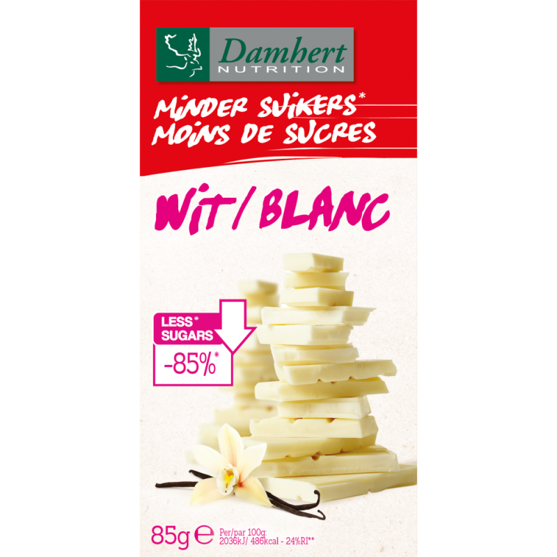 Damhert Chocoladetablet Wit Minder Suikers 85gr