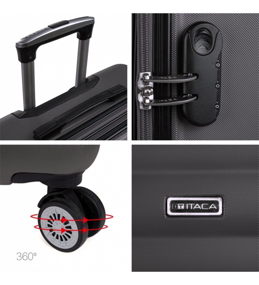 Mala de viagem grande com 4 rodas ITACA 71270 preta - 75x49x30cm -