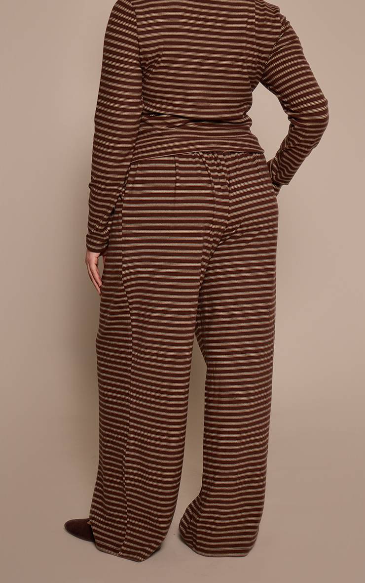 Chocolat Ensemble Coordonné Jogging Jambe Droite En Molleton Doux Rayé Grande Taille