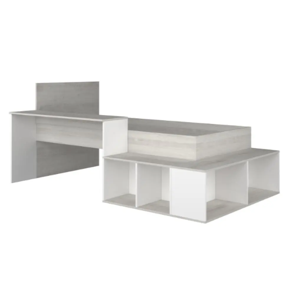 Bed Quinn 90x200 cm met bureau en opbergruimte - grenen/ wit