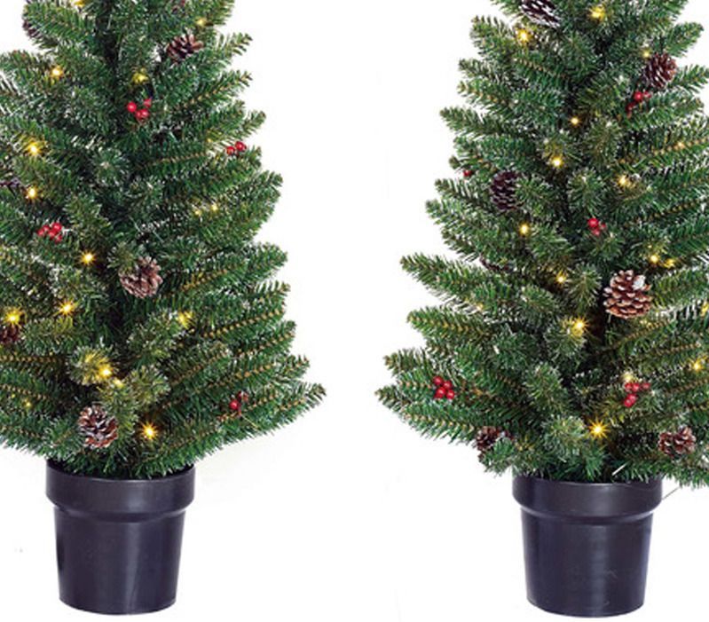 Black Box Trees Creston Set van 2 Kerstbomen en 1 Krans met LED Verlichting - Groen