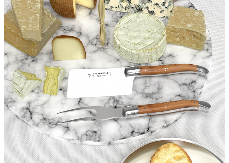 Service à fromage Laguiole avec un manche en bois de genévrier et mitres en acier inoxydable