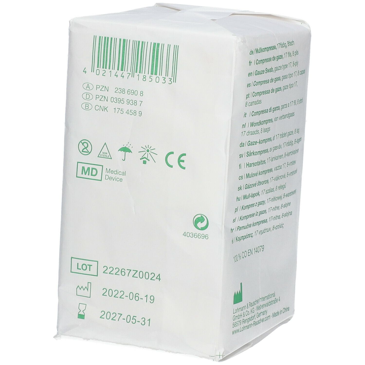 Gazin® Mullkompresse 7,5 cm x 7,5 cm unsteril 8 lagig