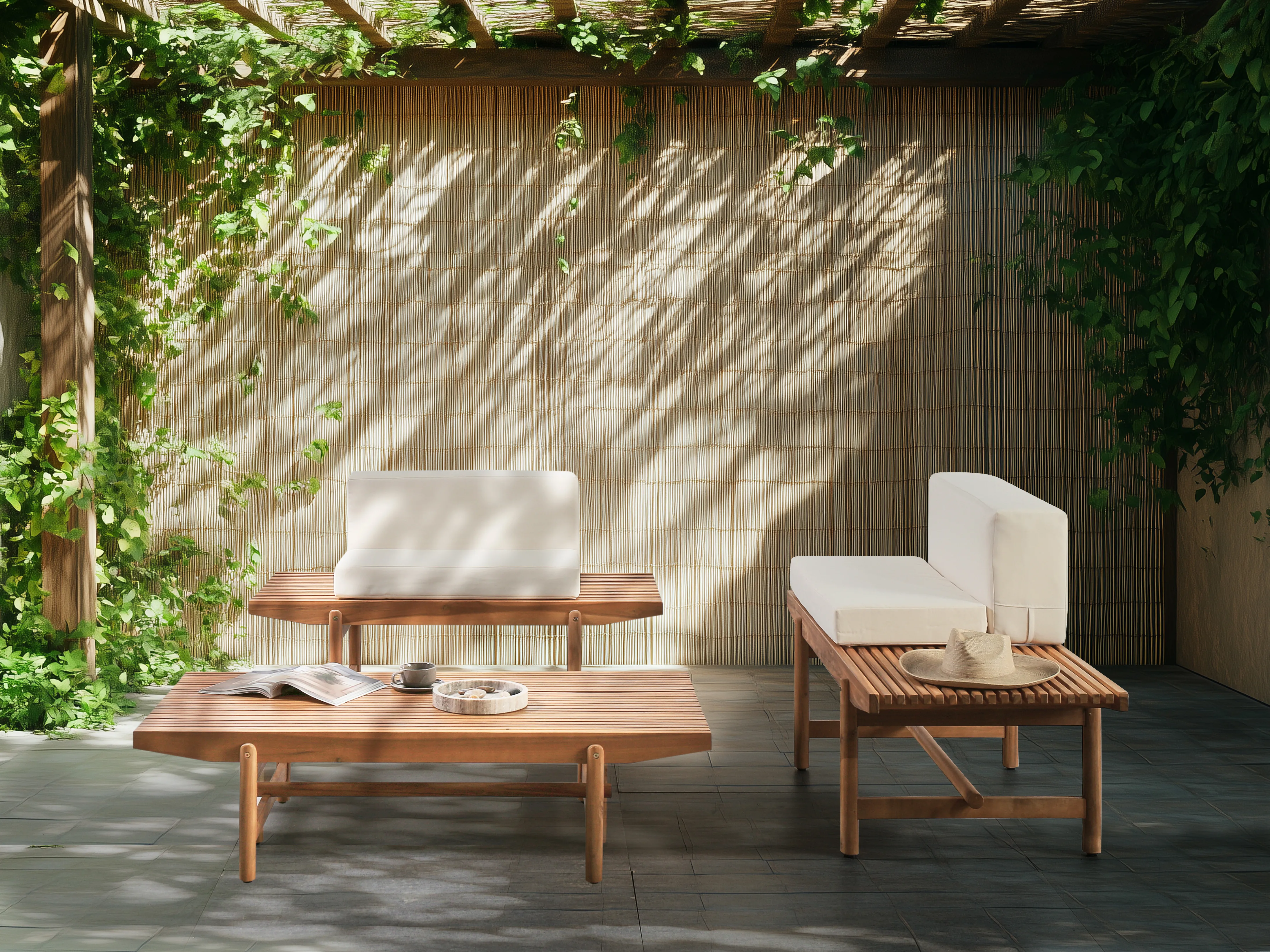 Loungeset met tafel 2-zits GIAVENO Acaciahout Gebroken wit