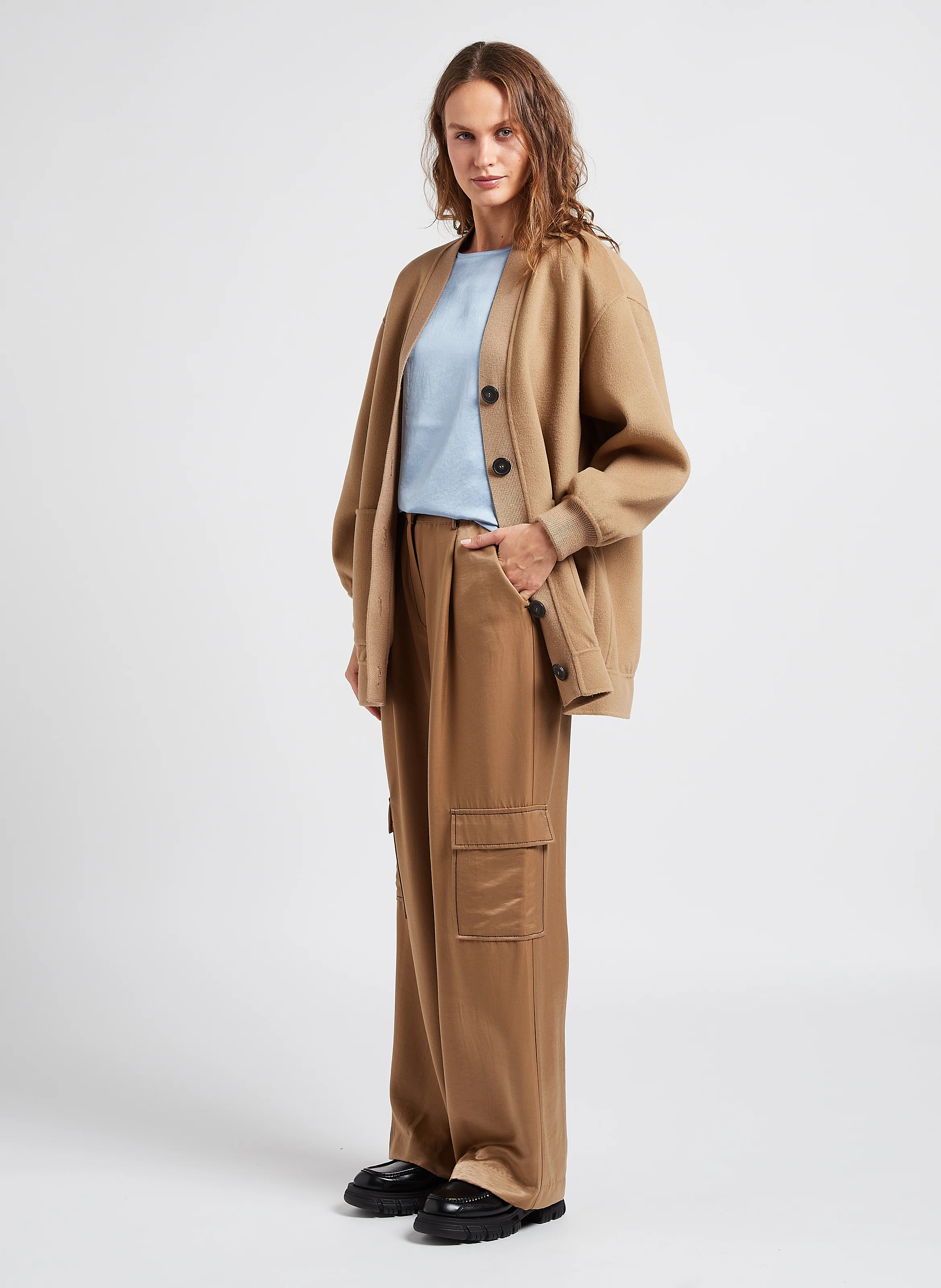 ZELMA - Manteau col châle en laine | Beige